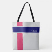 Gepersonaliseerde Raspberry Donkerblauwe Strepen Tote Bag (Voorkant)