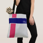 Gepersonaliseerde Raspberry Donkerblauwe Strepen Tote Bag (Dichtbij)