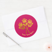 Gepersonaliseerde Raspberry Pink Faux Gold Bloemen Ronde Sticker (Envelop)