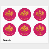 Gepersonaliseerde Raspberry Pink Faux Gold Bloemen Ronde Sticker (Vel)