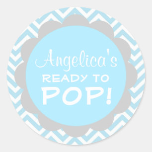 Gepersonaliseerde Ready to Pop Baby shower Blue Bo Ronde Sticker