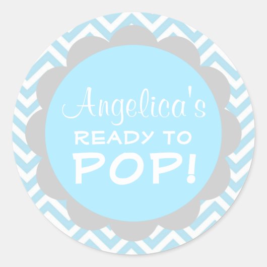 Gepersonaliseerde Ready to Pop Baby shower Blue Bo Ronde Sticker (Voorkant)