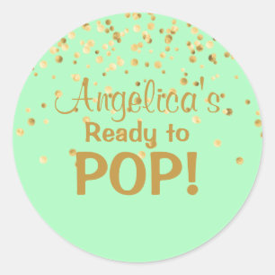 Gepersonaliseerde Ready to Pop Baby shower Mint Gr Ronde Sticker