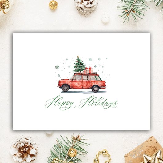 Gepersonaliseerde Realtor Waterverf Auto met Tree Feestdagen Kaart