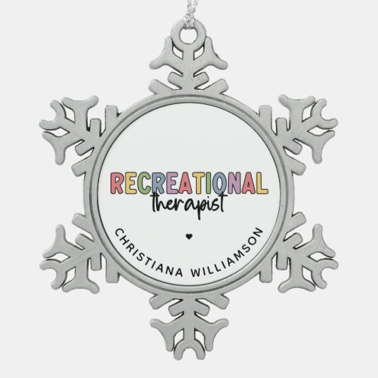 Gepersonaliseerde recreatieve therapeut tin sneeuwvlok ornament (Voorkant)