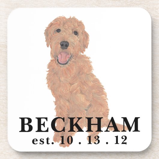 Gepersonaliseerde Red Abriot Golden Doodle Bier Onderzetter (Voorkant)