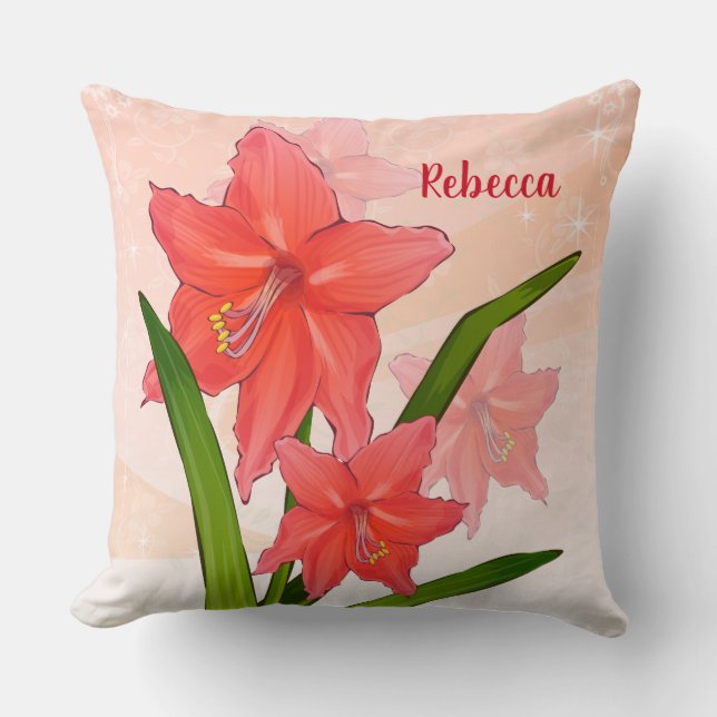 Gepersonaliseerde Red Amaryllis Flowers Kussen (Voorkant)