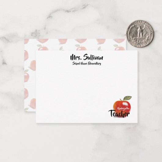 Gepersonaliseerde Red Apple kleuterschool leraar Notitiekaartje (Voorkant / Achterkant in situ)