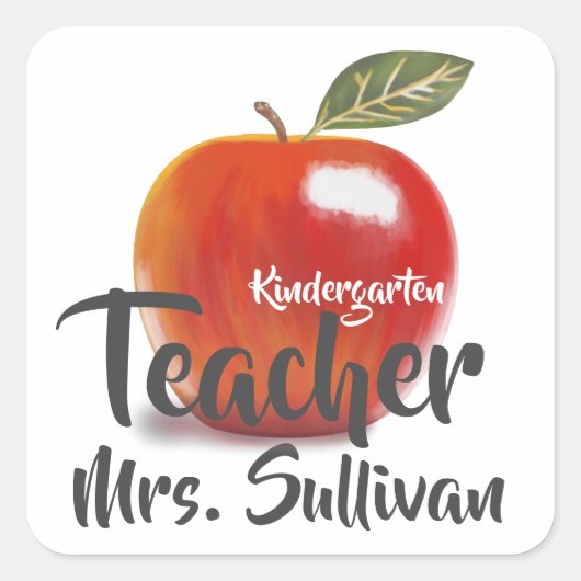 Gepersonaliseerde Red Apple kleuterschool leraar Vierkante Sticker (Voorkant)