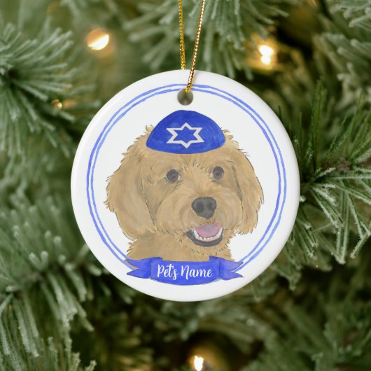 Gepersonaliseerde Red Apricot Gold Doodle Dog Chan Keramisch Ornament (Boom)
