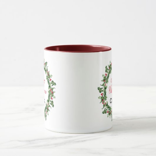 Gepersonaliseerde Red Berry Holly Christmas Mok (Midden)