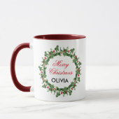 Gepersonaliseerde Red Berry Holly Christmas Mok (Links)