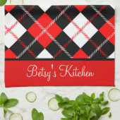 Gepersonaliseerde Red Black White Argyle Pset Kitc Theedoek (Gevouwen)