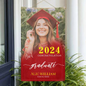 Gepersonaliseerde Red Boho foto afstudeerfeest Spandoek