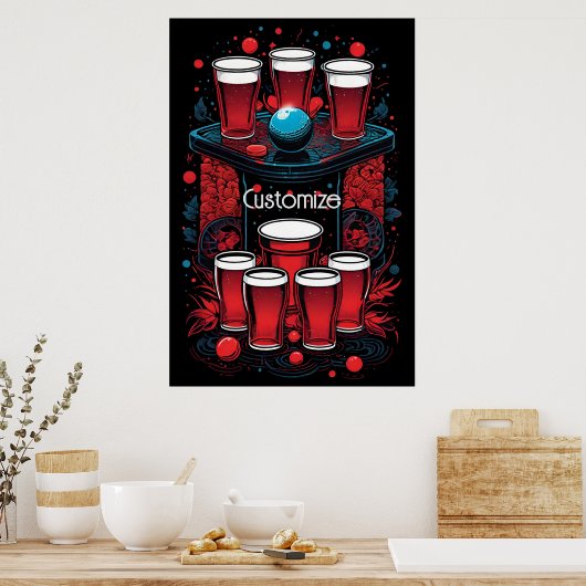 Gepersonaliseerde Red Cups Bier Pong Poster (Keuken)