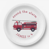 Gepersonaliseerde Red Fire truck Party Papieren Bordje (Voorkant)
