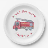 Gepersonaliseerde Red Fire truck Party Papieren Bordje (Voorkant)