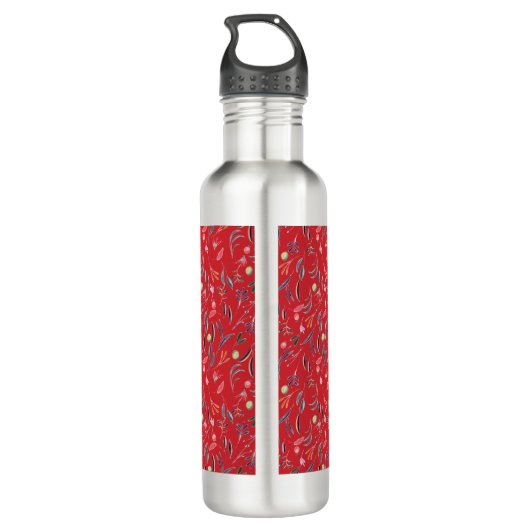 Gepersonaliseerde RED Floral Monogram Waterfles (Achterkant)
