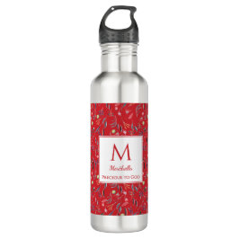 Gepersonaliseerde RED Floral Monogram Waterfles