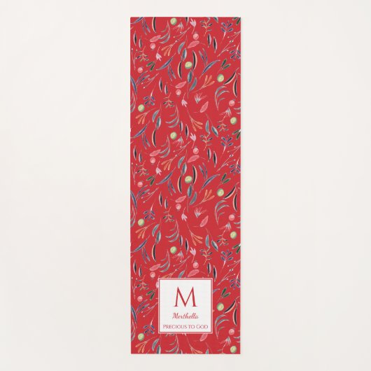 Gepersonaliseerde RED Floral Monogram Yogamat (Voorkant)