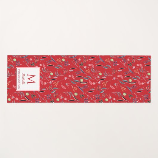 Gepersonaliseerde RED Floral Monogram Yogamat (Voorkant (horizontaal))