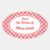 Gepersonaliseerde Red Gingham Gift Kitchen Sticker (Voorkant)