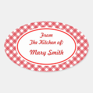Gepersonaliseerde Red Gingham Gift Kitchen Sticker