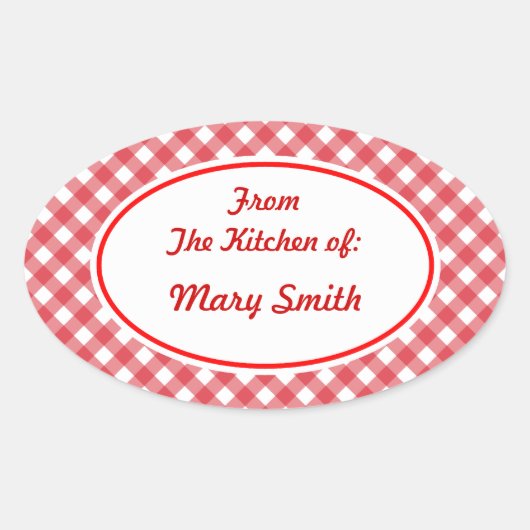 Gepersonaliseerde Red Gingham Gift Kitchen Sticker (Voorkant)