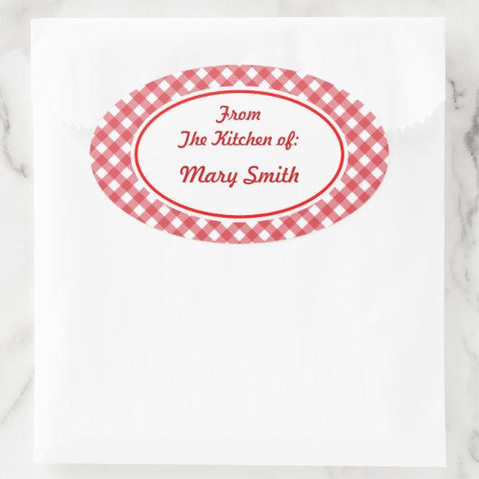 Gepersonaliseerde Red Gingham Gift Kitchen Sticker (Tas)