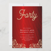 Gepersonaliseerde Red Gold Swirl 40e verjaardagsfe Kaart (Voorkant)