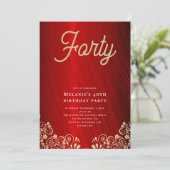 Gepersonaliseerde Red Gold Swirl 40e verjaardagsfe Kaart (Staand voorkant)