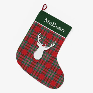 Gepersonaliseerde Red Green McBean Tartan Deer Grote Kerstsok