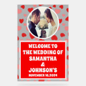 Gepersonaliseerde Red Hearts Wedding Welkom Froste Acryl Bord (Voorkant)