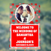 Gepersonaliseerde Red Hearts Wedding Welkom Froste Acryl Bord (Neutraal)