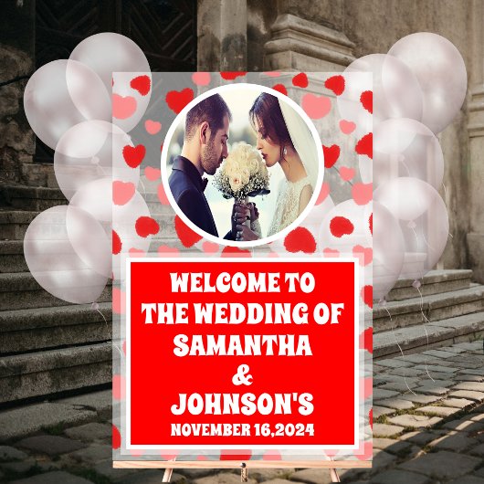 Gepersonaliseerde Red Hearts Wedding Welkom Froste Acryl Bord