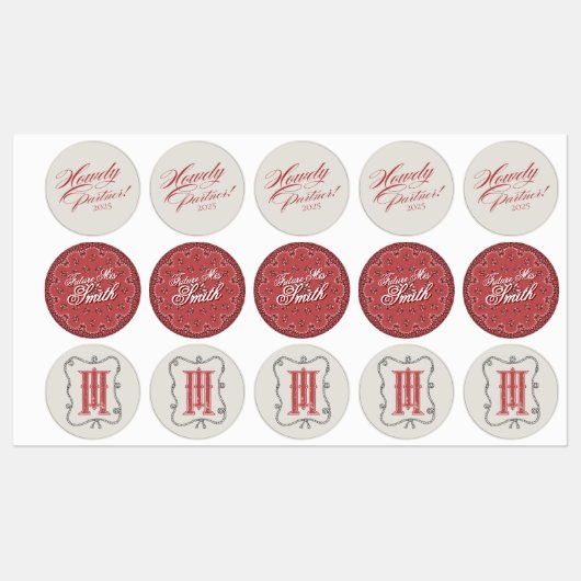 Gepersonaliseerde Red Howdy Partner Bachelorette Labels (Vel)