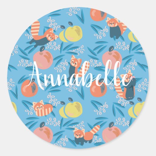 Gepersonaliseerde 'Red Panda' Blue Apple Sticker (Voorkant)