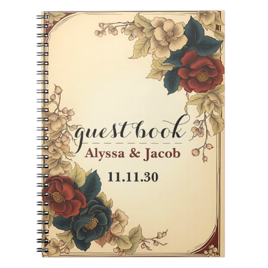 Gepersonaliseerde Red Roses Gold Lijst bruiloft Notitieboek (Voorkant)