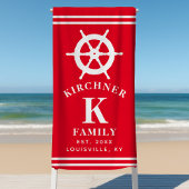 Gepersonaliseerde Red Ship Wheel Nautisch Families Strandlaken