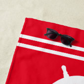 Gepersonaliseerde Red Ship Wheel Nautisch Families Strandlaken (In situ)