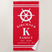 Gepersonaliseerde Red Ship Wheel Nautisch Families Strandlaken (Voorkant)