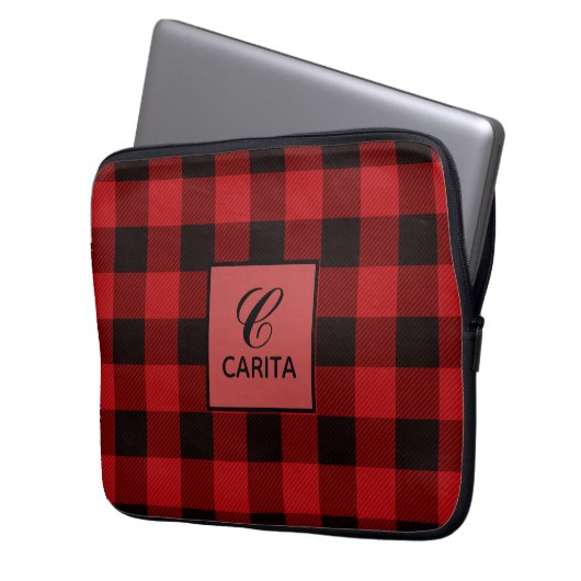 Gepersonaliseerde Red Tartan Pset Electronics Bag Laptop Sleeve (Voorkant Links)