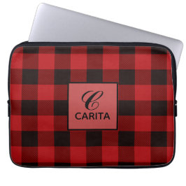 Gepersonaliseerde Red Tartan Pset Electronics Bag Laptop Sleeve