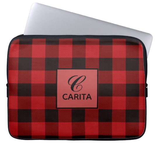 Gepersonaliseerde Red Tartan Pset Electronics Bag Laptop Sleeve (Voorkant)