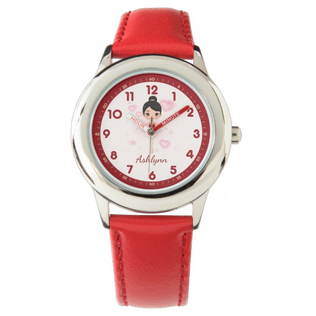 Gepersonaliseerde Red Tutu Ballerina | dansgeschen Horloge (Voorkant)