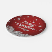 Gepersonaliseerde RED White MERRY CHRISTMAS Snowfl Papieren Bordje (Gekanteld)