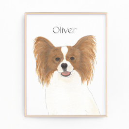 Gepersonaliseerde Red & White Papillon hondenkunst Foto Afdruk