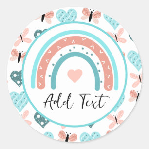 Gepersonaliseerde regenbogen, buiken en harten ronde sticker