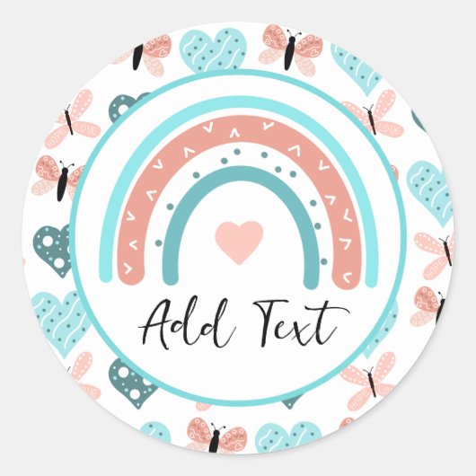 Gepersonaliseerde regenbogen, buiken en harten ronde sticker (Voorkant)