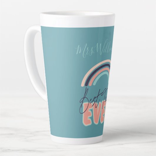 Gepersonaliseerde regenboog Beste leraar Overste S Latte Mok (Linkerhoek)